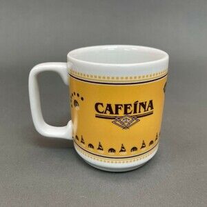Germer Porcelanas Cafeina Caffeine Yellow Brown White Coffee Cup Mug 3 3/4" high